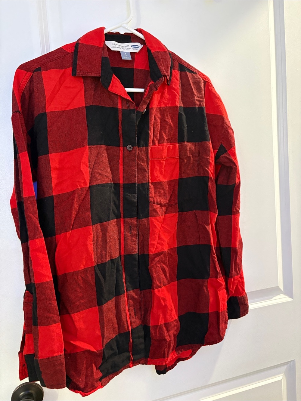 Old Navy Red and Black Buffalo Plaid Boyfriend Button-Down Shirt